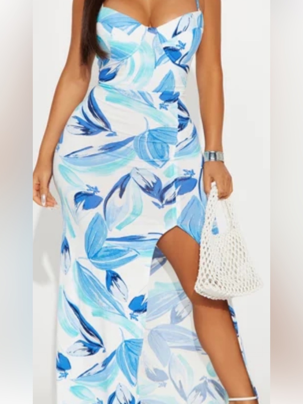 Blue Floral Spaghetti-Strap Maxi Dress